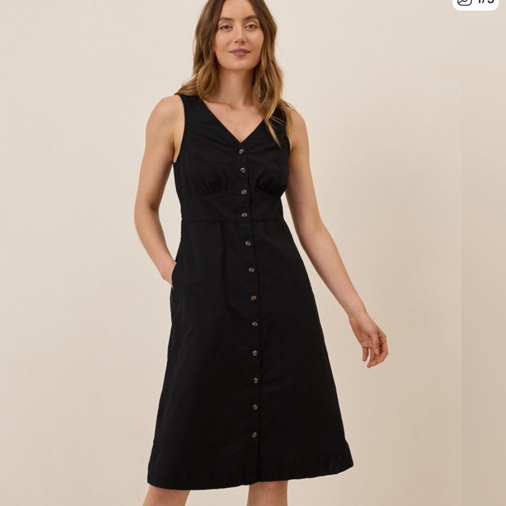 PACT Canopy Dress Black Sleeveless Button Front Organic Linen Midi Size XSmall